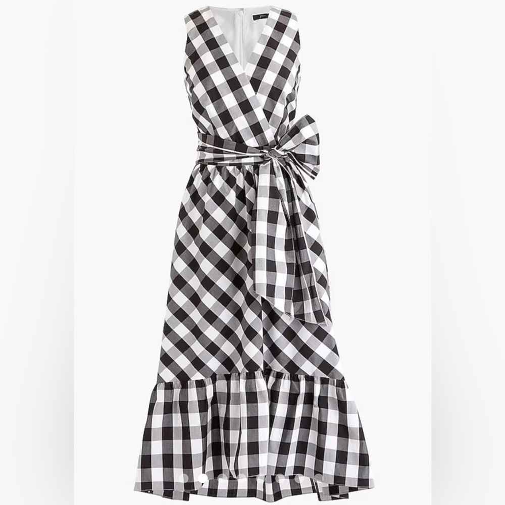 J Crew Sleeveless Faux Wrap Dress in Gingham Cotton Poplin, size 6